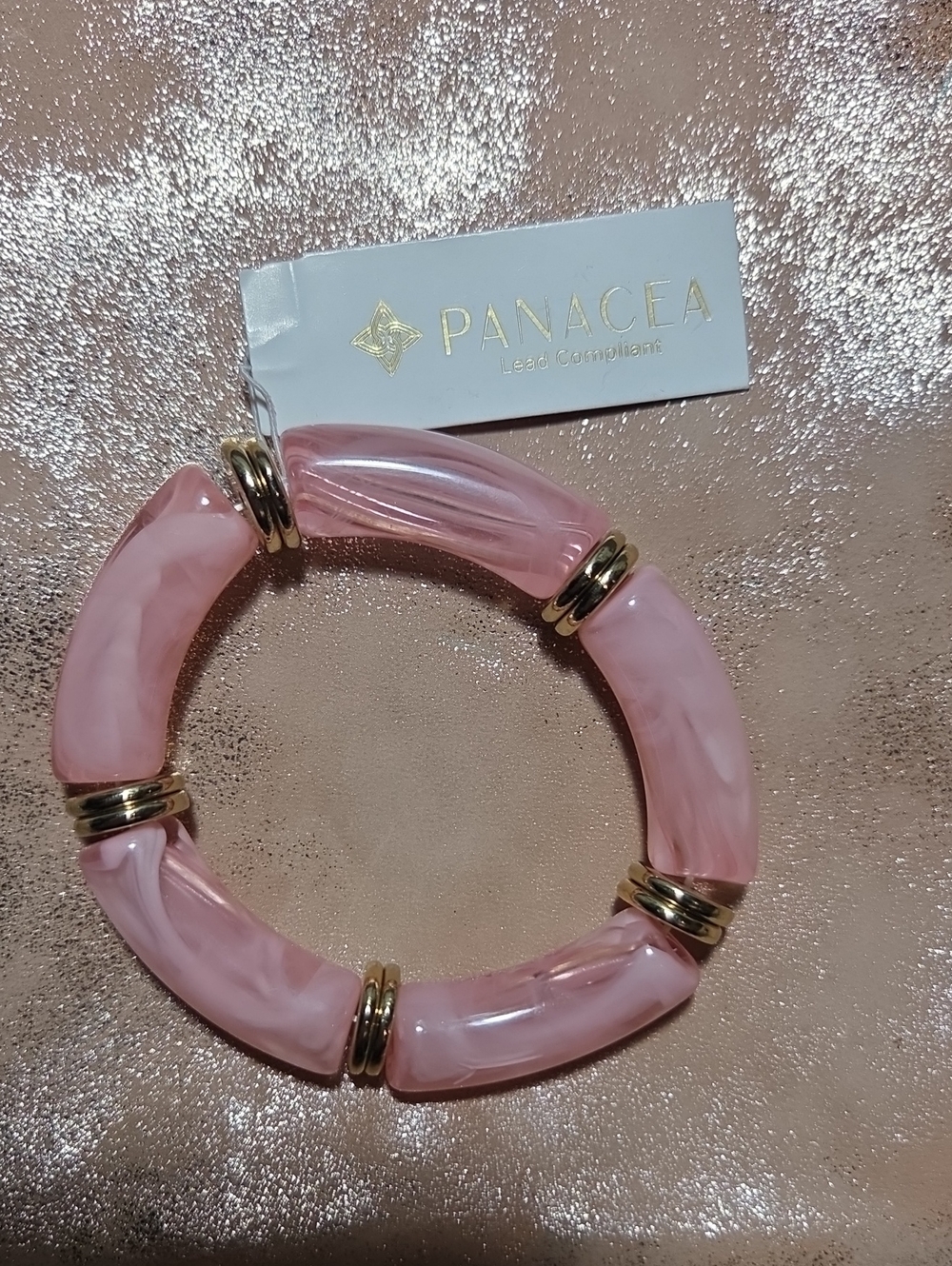 Panacea Cache Pink Marbled Stretch Bracelet with Gold Rings